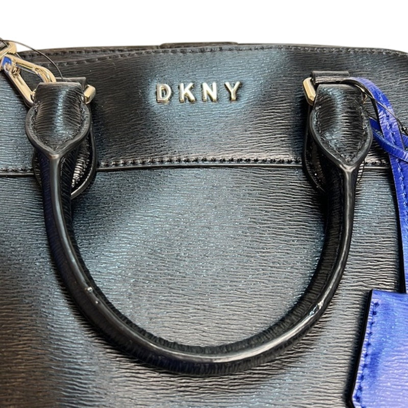 DKNY Black Leather “Bobi” Satchel Bag w/ Blue Keyring, Removable Strap, NWT!