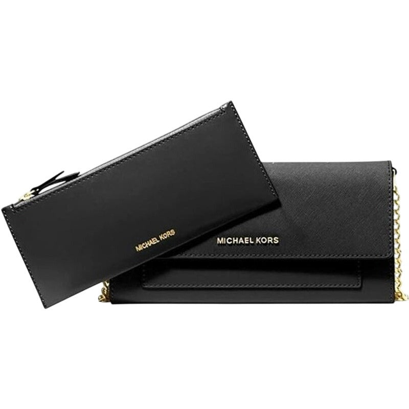 Michael Kors Jet Set Medium Saffiano Leather Convertible Wallet Chain Bag, Black
