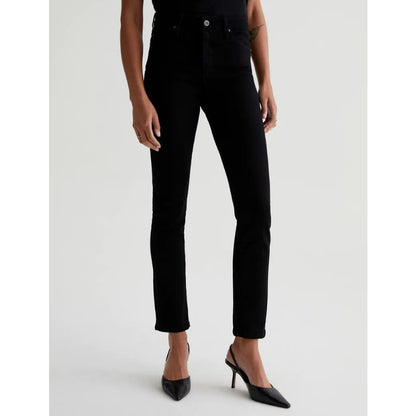 Ag Jeans Mari Extended VELVET HIGH-RISE SLIM STRAIGHT SUPER BLACK