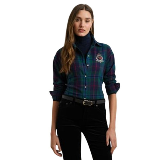 Lauren Ralph Lauren Women's Relaxed-Fit Button-Front Top in Black Watch Green