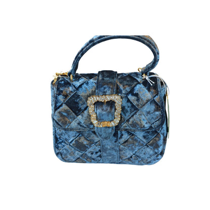 Sam Edelman Brit Top Handle Small Velvet Crossbody in Jewel Blue