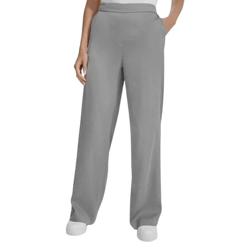 Calvin Klein Women's Satin Elastic Waist Trouser Pants in Tin Gray