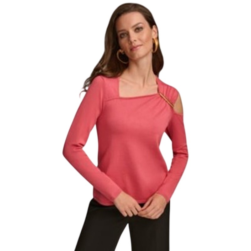 Donna Karan Women's Hardware-Trim Cold-Shoulder Sweater in Rose Quartz Pink