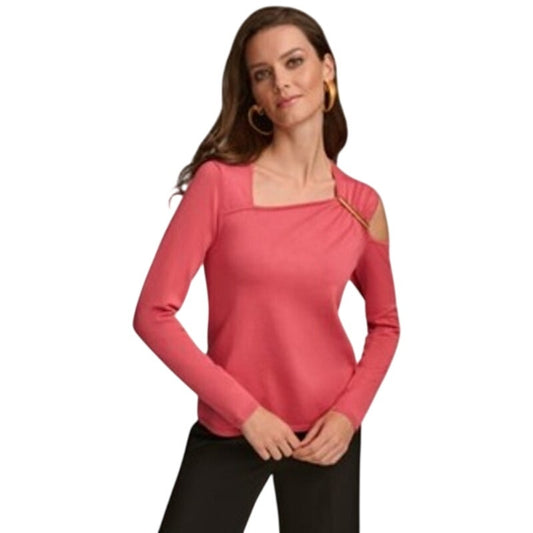 Donna Karan Women's Hardware-Trim Cold-Shoulder Sweater in Rose Quartz Pink