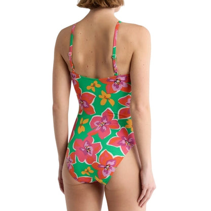 Sanctuary Women's Shirred Front One Piece Swimsuit in Pink & Green Floral
