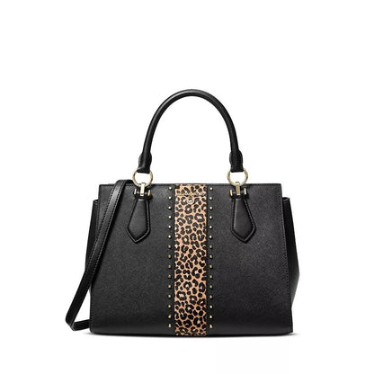 MICHAEL Michael Kors "Marilyn" Medium Satchel in Black Tan Leopard Print