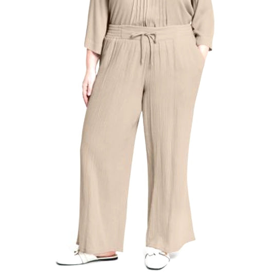 JM Collection Women's Plus Size Gauze Drawstring Pants in Stonewall Beige
