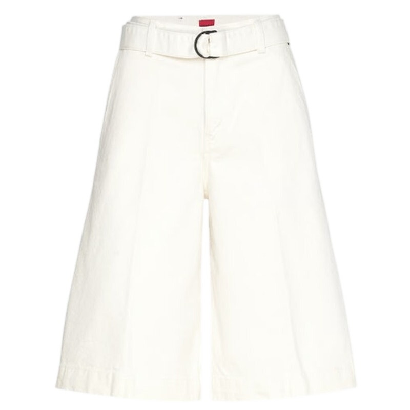 HUGO BOSS Women's Cotton High-Rise Belted Denim Shorts in Natural Tan