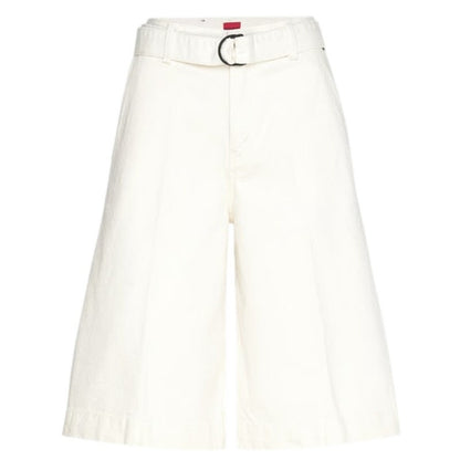 HUGO BOSS Women's Cotton High-Rise Belted Denim Shorts in Natural Tan