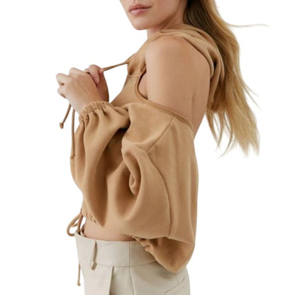 Out from Under Women's Camel Brown Cropped "Ava" Cutout Hoodie
