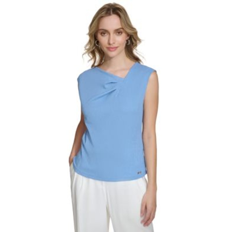 Calvin Klein Women's Sleeveless Asymmetrical Neck Top in Bayou Blue
