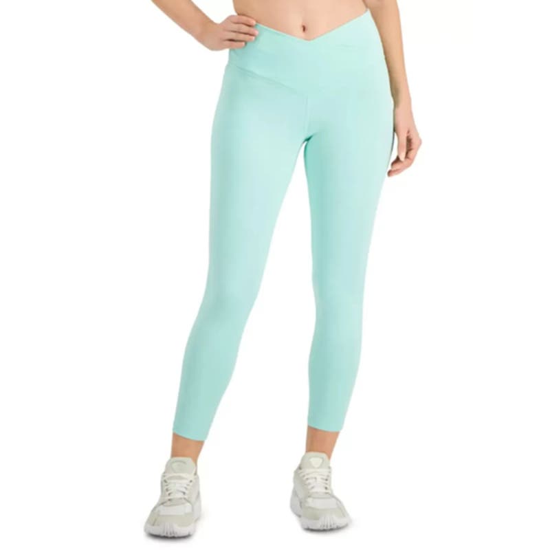 Jenni Women's High Waisted Aqua Gloss Crossband 7/8 Leggings, Size Large