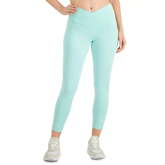 Jenni Women's High Waisted Aqua Gloss Crossband 7/8 Leggings