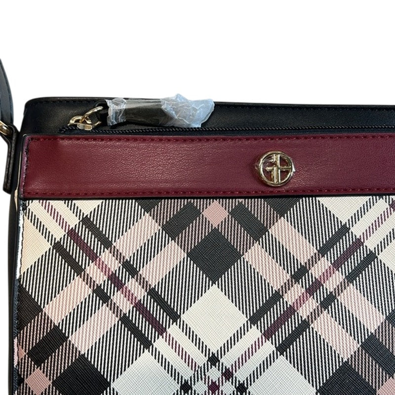GIANI BERNINI Multi Plaid Convertible Crossbody In Deep Cherry Red Multi