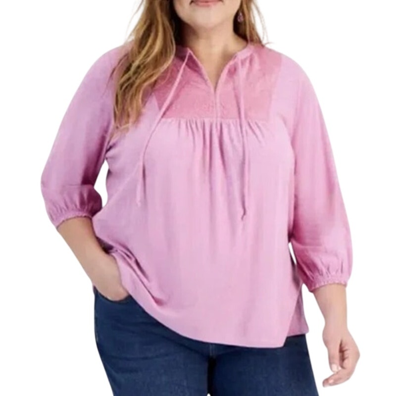 Style & Co. Women's Cotton Velvet-Bib Top in Pink Rain