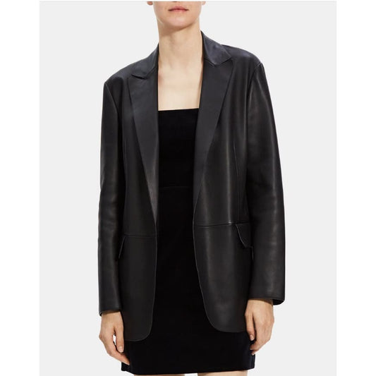 Theory Ladies Relaxed Blazer in Leather Black, Size Small