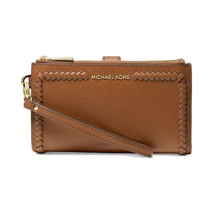 Michael Kors Jet Set Double Zip Leather Wristlet Clutch In Luggage Leather, NINA