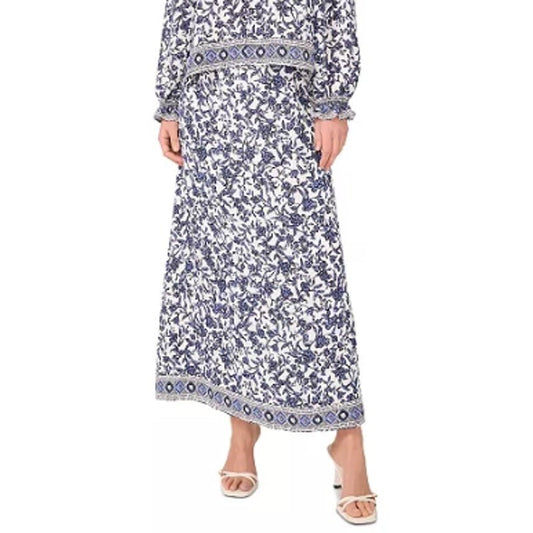 Sam & Jess Women's Floral Print Knit Pull-On Maxi Skirt in Blue & White
