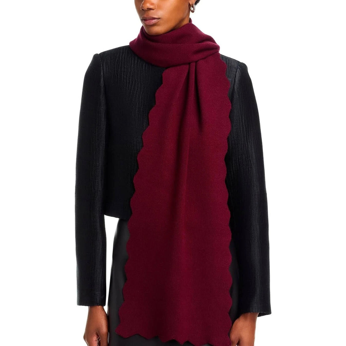 Aqua Women's Long Scalloped Scarf in Maroon