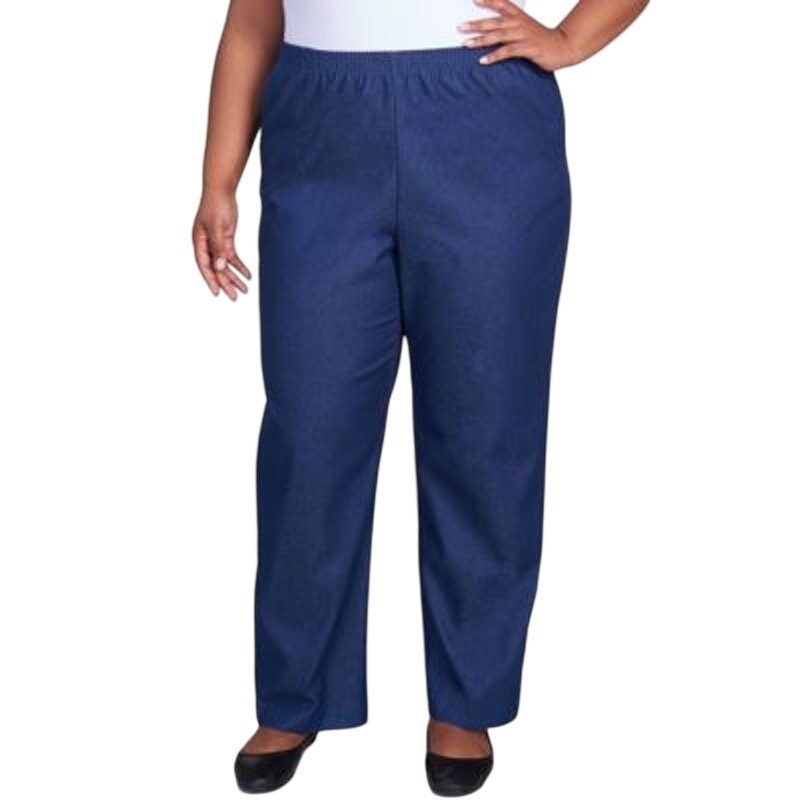 Alfred Dunner Plus Size Denim Pull-On Straight Leg Pants in Dark Blue Denim