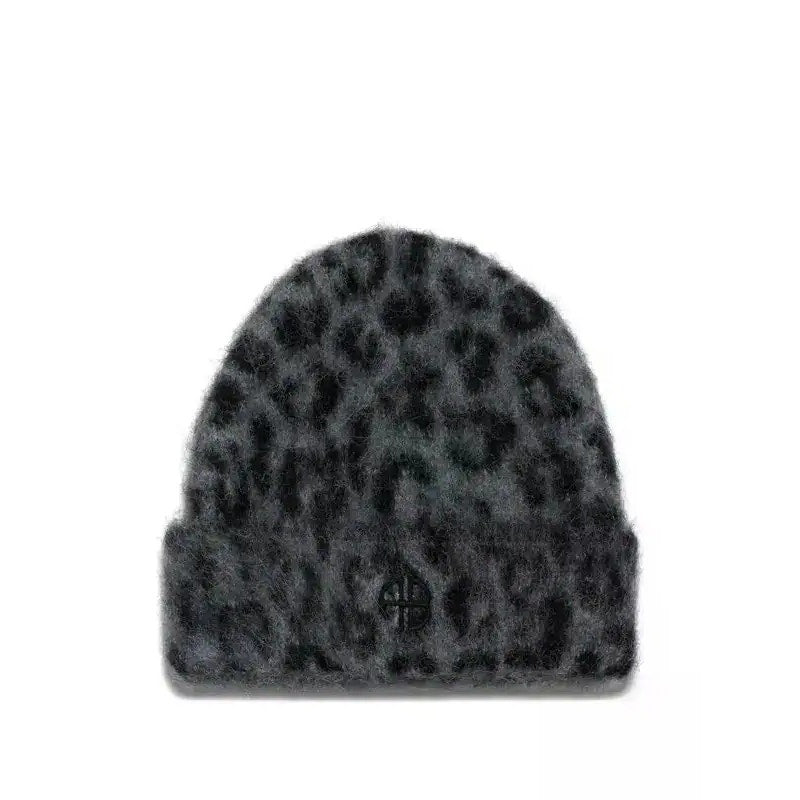 ANINE BING  Elia Leopard-print Beanie in Grey Black