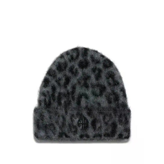 ANINE BING  Elia Leopard-print Beanie in Grey Black