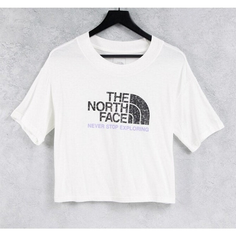 The North Face White Cropped Tee Shirt w/ Signature Decals, Size Small, NWT!!