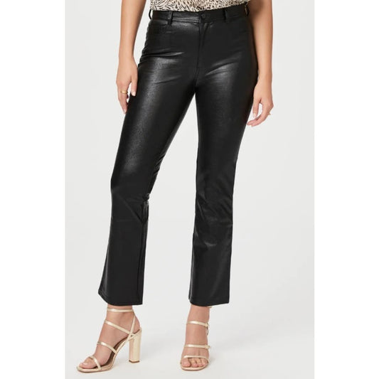 Paige Women's Claudine Black Faux Leather Flare Stretch Ankle Jeans