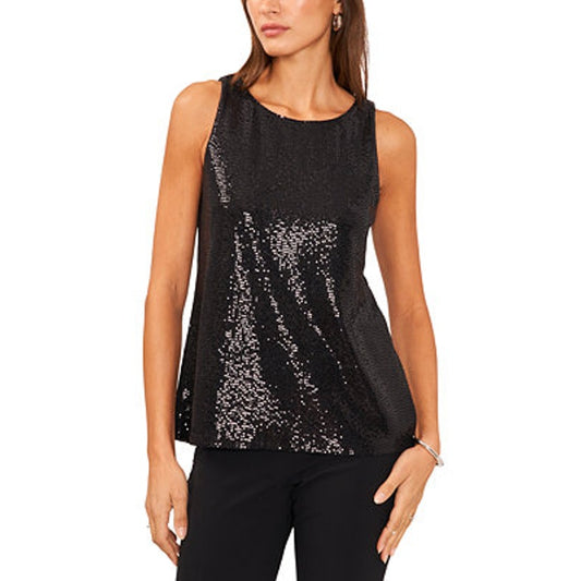 MSK Women's Sequin Keyhole Back Sleeveless Blouse in Black