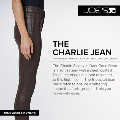 JOE'S JEANS THE CHARLIE HIGH RISE SKINNY ANKLE COATED DARK COCO BEAN