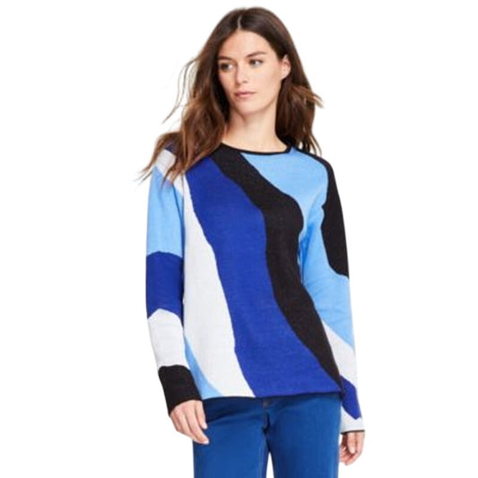 Jones New York Women's Colorblock Waves Sweater in Sapphire Blue Multi