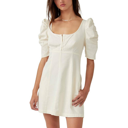 Free People Women's Cheyenne Denim Mini Dress in Ivory