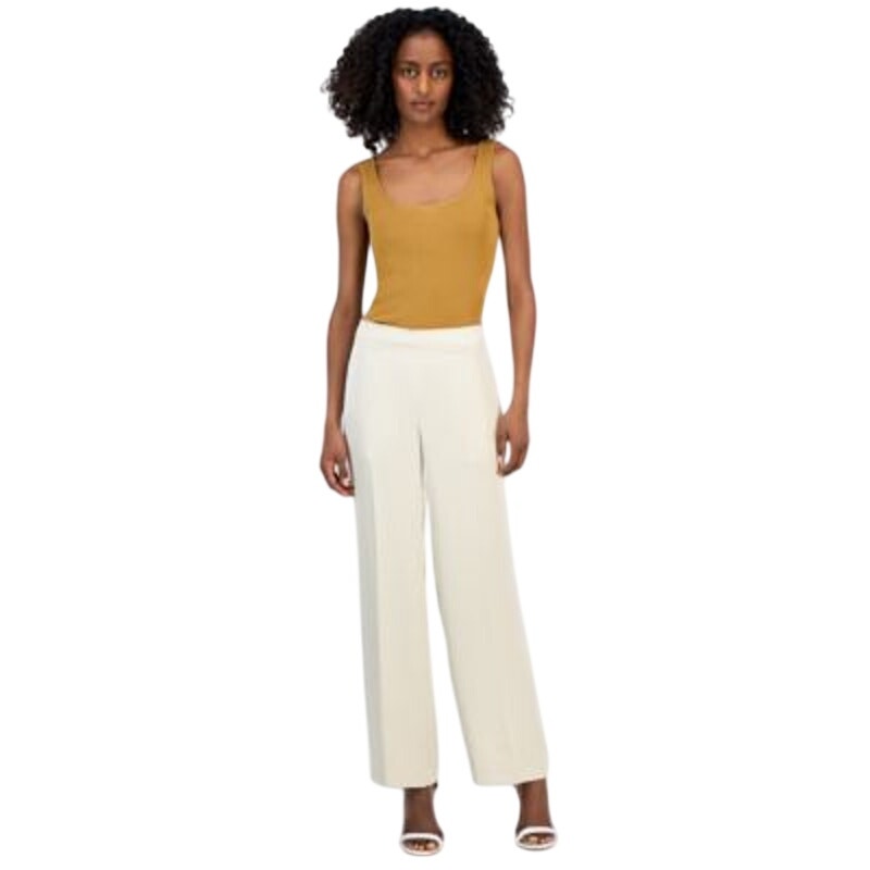 Anne Klein Women's Pull-On High-Rise Wide-Leg Pants in Light Parchment Tan