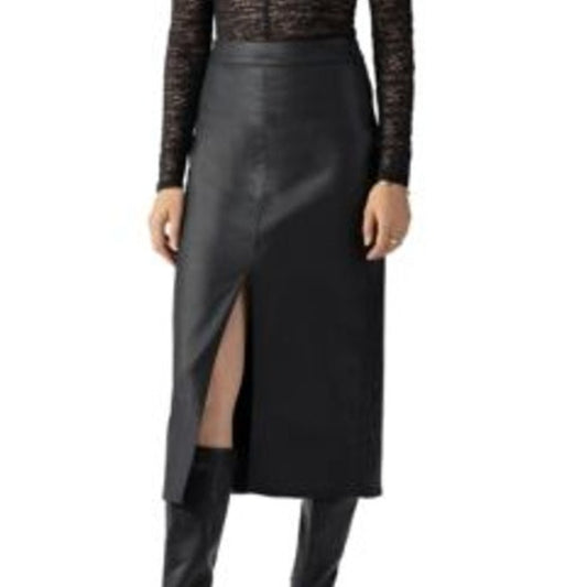 Sanctuary Women's Faux-Leather Front-Slit Midi Skirt in Black