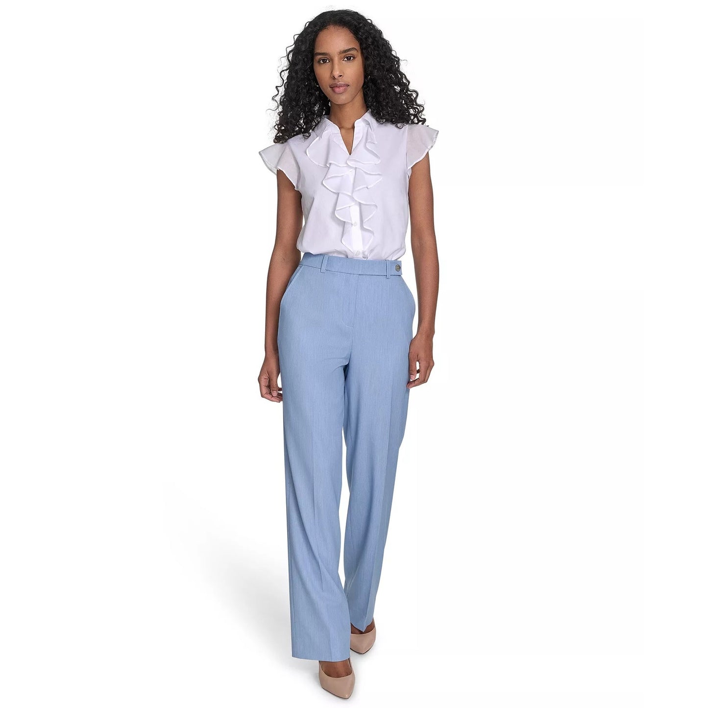 Calvin Klein Women's Faux-Denim Mid Rise Wide-Leg Pants In Light Indigo