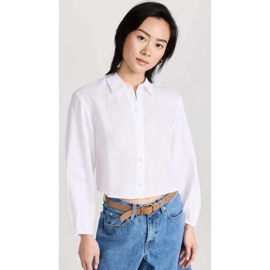 Theory White Pleat Sleeve Shirt, Size Large