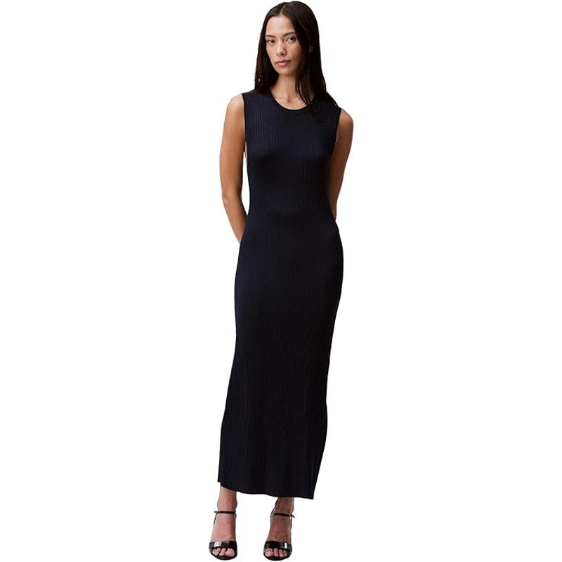 Calvin Klein Women's Sleeveless Ribbed Maxi Dress in Carbon Navy Blue