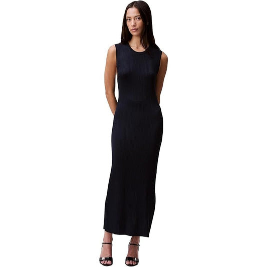 Calvin Klein Women's Sleeveless Ribbed Maxi Dress in Carbon Navy Blue