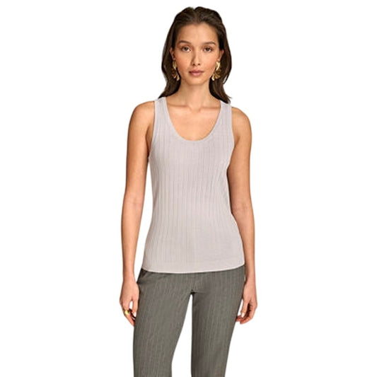 Donna Karan New York Women's Scoop Neck Rib Knit Tank Top in Ivory