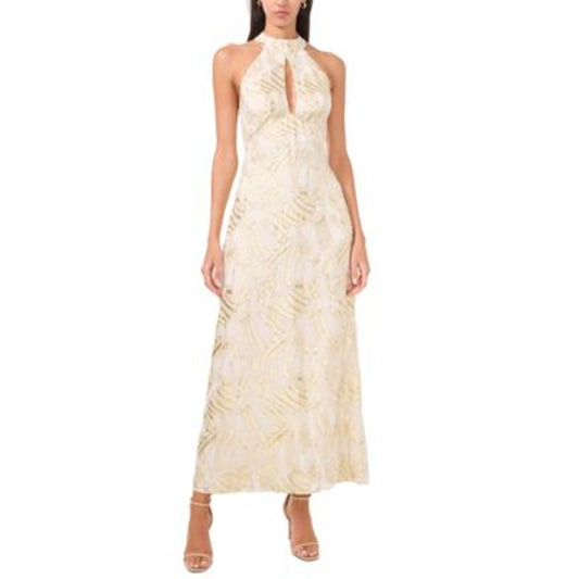 Parker Women's "The Phoebe" Jacquard Metallic Halter Midi Dress in Gold Ivory