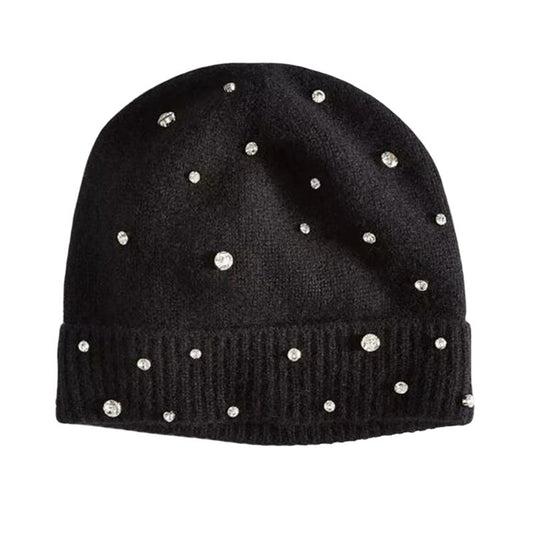 Charter Club 100% Cashmere Embellished Cuffed Beanie in Classic Black