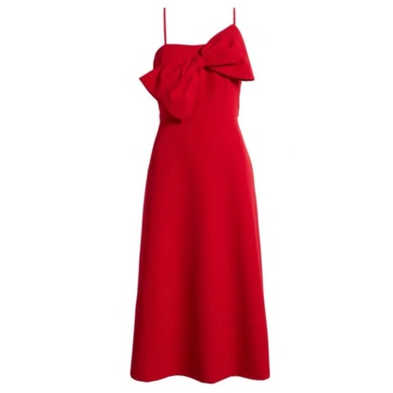 Anne Klein Women's Sleeveless Bow-Front Midi-Length Dress in Titian Red