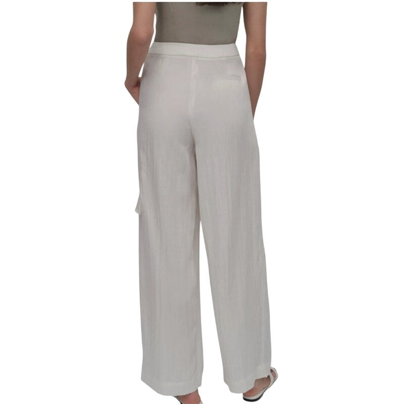DKNY Women's Weathered Twill Belted Pants in Ivory