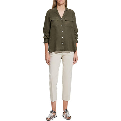 THEORY Notch Linen Shirt In Dark Olive Green