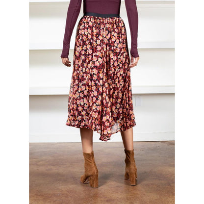 SANCTUARY Pleated Floral Midi Skirt In Strawberry Multi-Color