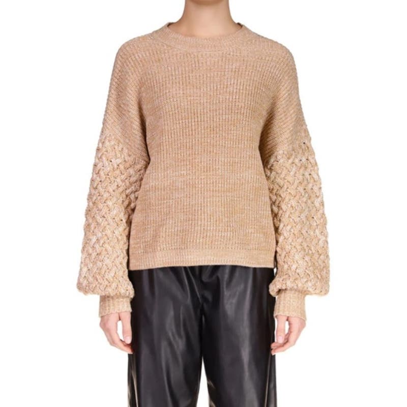 Sanctuary Cable Stitch Sleeve Sweater Toasted Oats