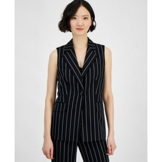Anne Klein Women's Pinstripe Sleeveless Suit Jacket in Black & White