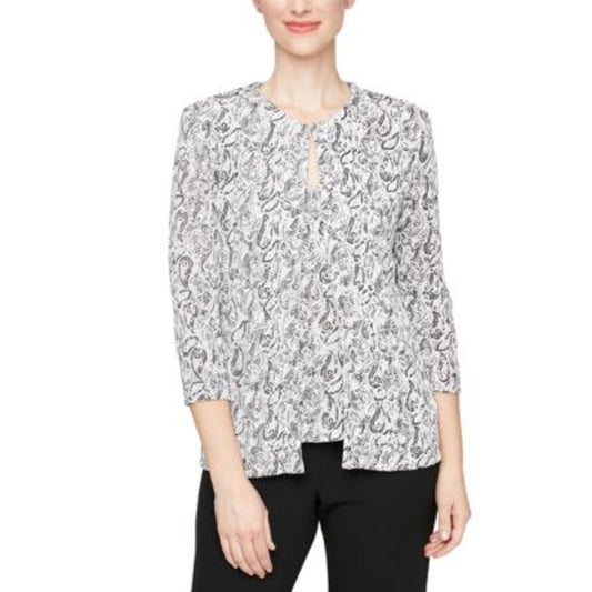 Alex Evenings Women's Printed Glitter Knit Turtle Dove 2 Piece Top