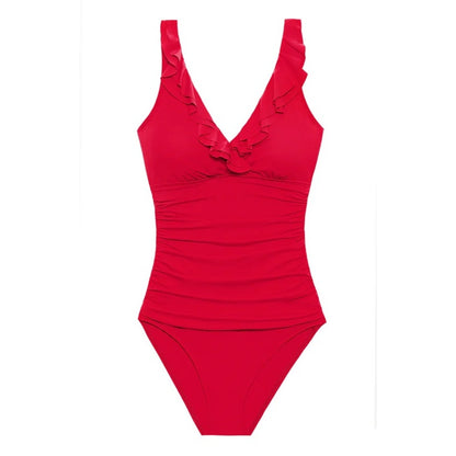 Lauren Ralph Lauren Women's Ruffle One Piece Swimsuit In Red