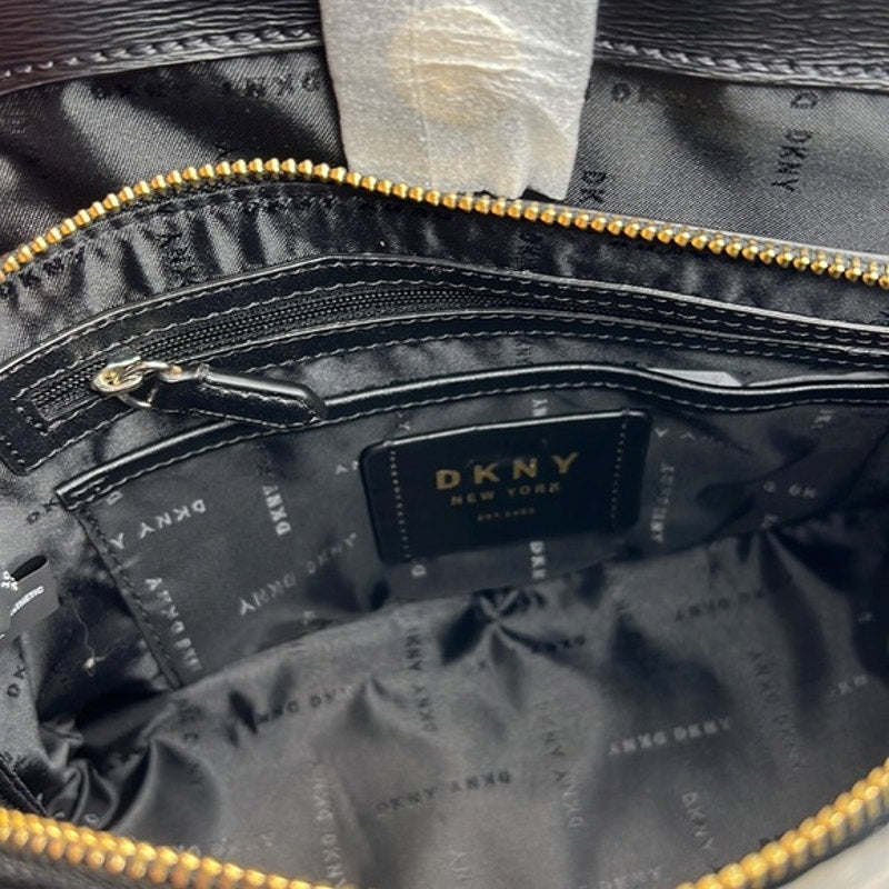DKNY Black Leather “Bobi” Satchel Bag w/ Blue Keyring, Removable Strap, NWT!
